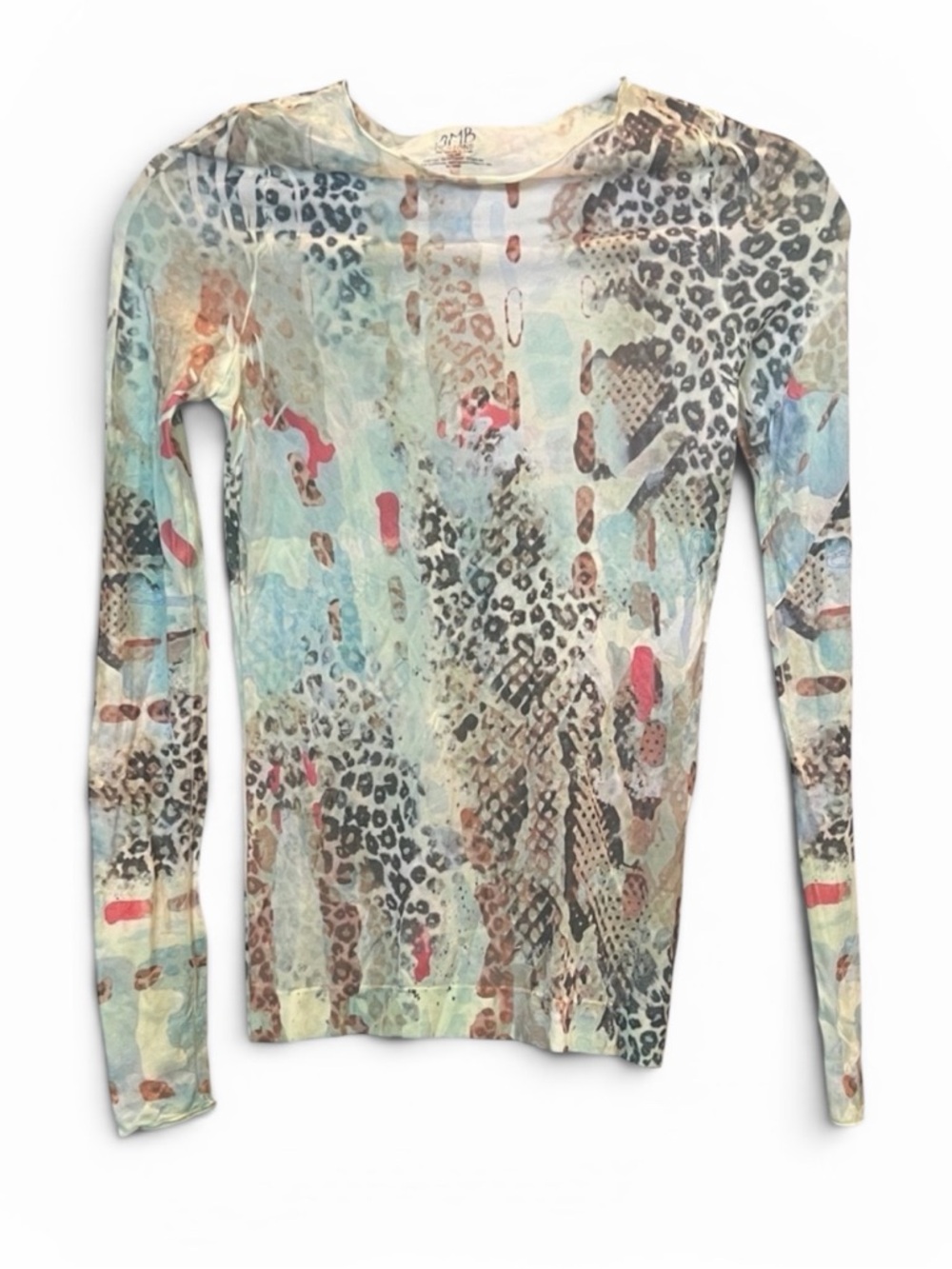 AMB Second Skin Raw Edge Animal Print Long Sleeve Top - Picture 2 of 9